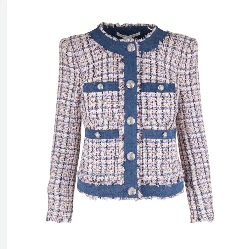 Veronica Beard Multicolor Tweed Blazer with Blue Trim - Picture 2 of 11